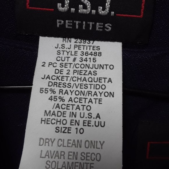 J.S.J. Petites Navy Blue sleeveless dress w/matching jacket w/white trim - Picture 11 of 11